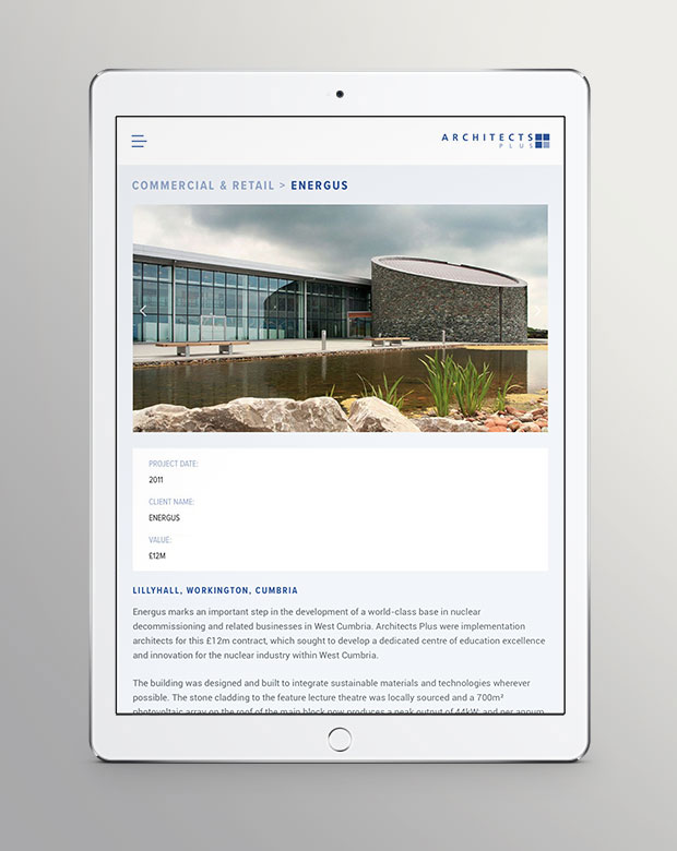 Architects Plus website Tablet view